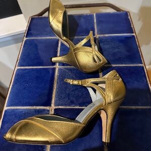 Gold Leather Evening Sandals by Tracy Reese  3" Heels - Sz 37 EU / 6 US
